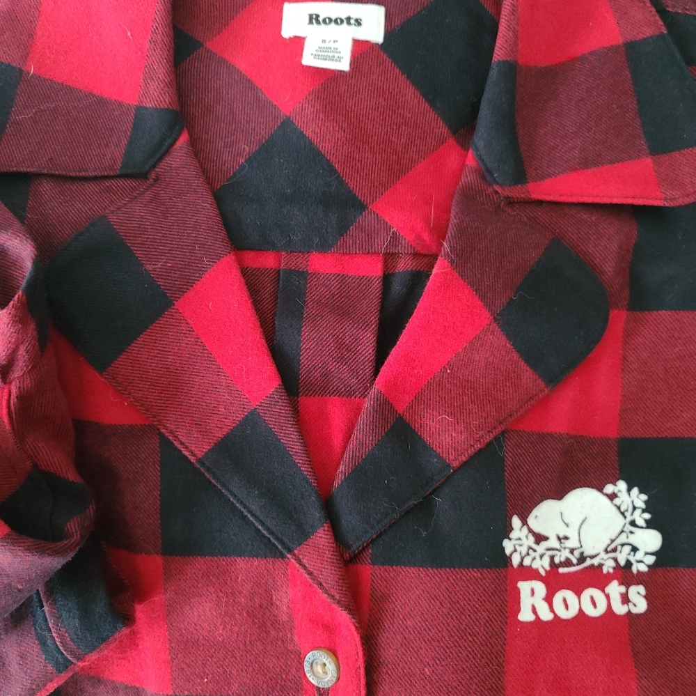NWOT Roots Cabin Red Plaid Flannel Pajama Set - Picture 2 of 5